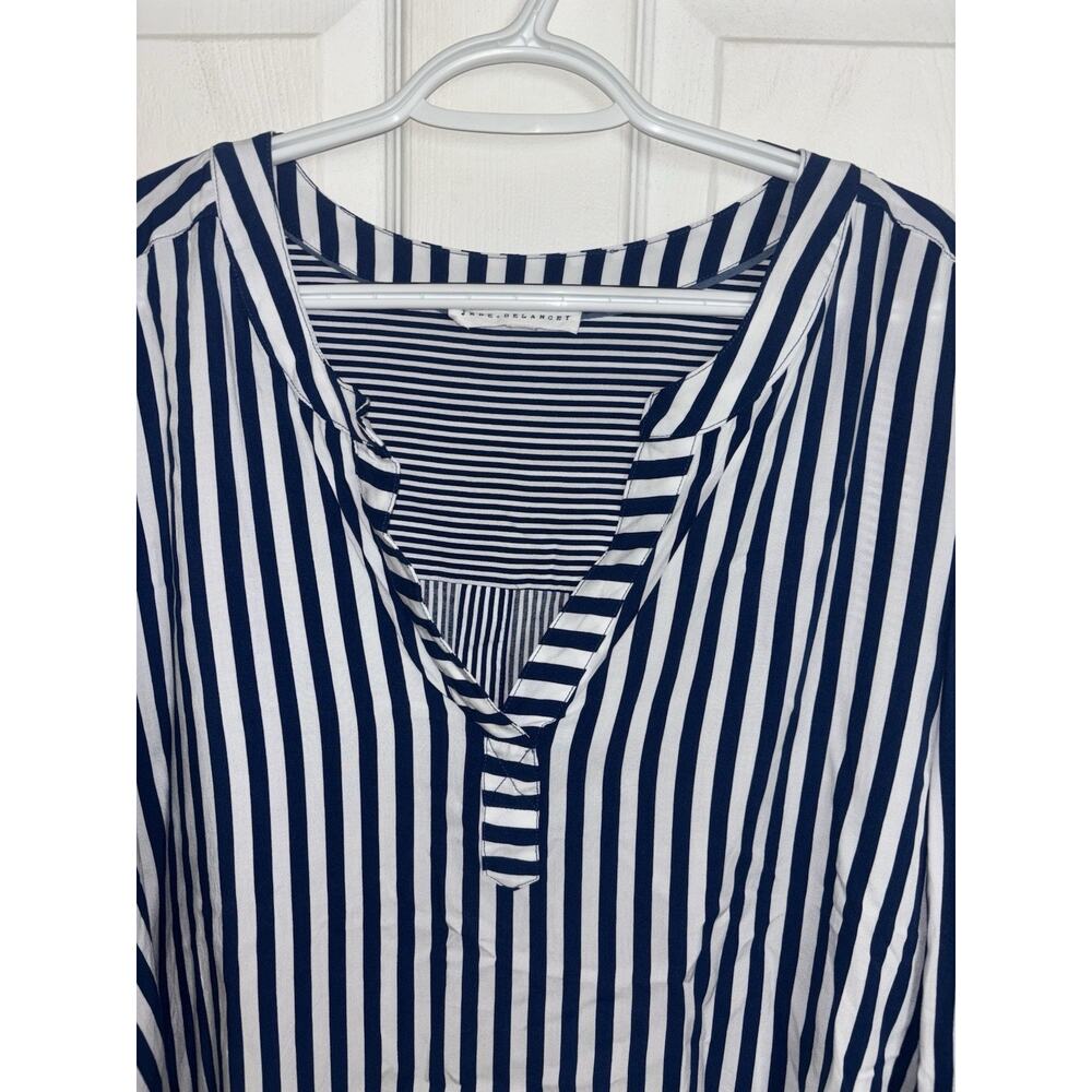 Jane Delancey Navy White Striped Roll Tab Sleeve Top 3X Nautical Coastal - Picture 4 of 8